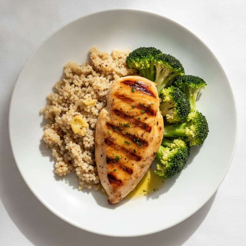 Grilled Chicken Breast with Quinoa and Steamed Broccoli