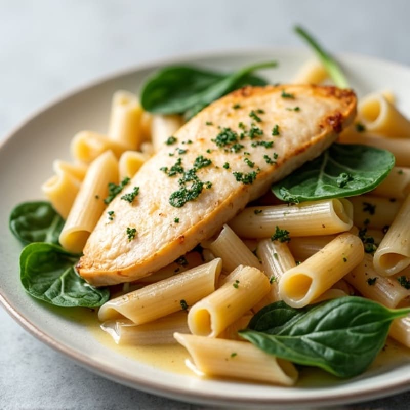 Creamy Lemon Garlic Chicken and Whole Wheat Pasta with Fresh Spinach