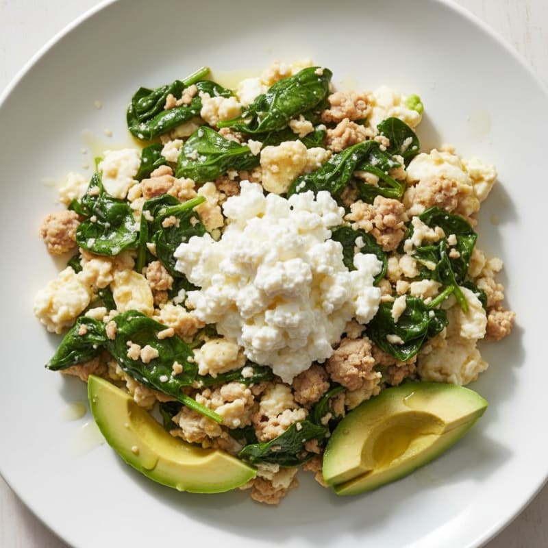 Egg White and Turkey Spinach Scramble with Cottage Cheese