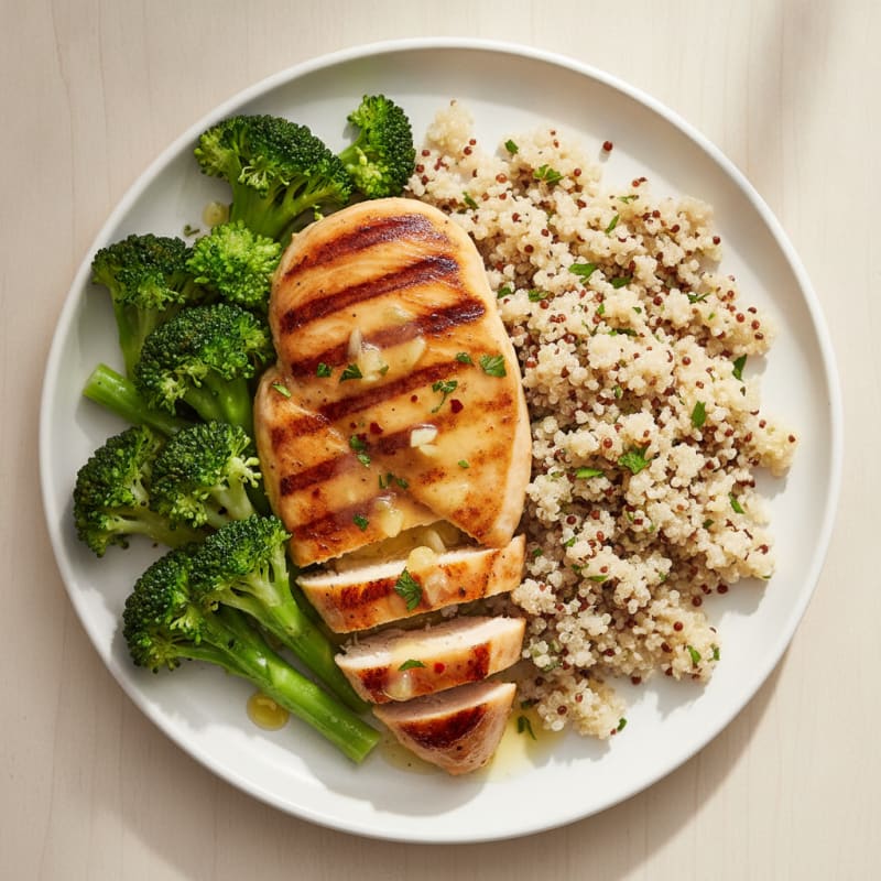 Grilled Chicken Breast with Quinoa and Steamed Broccoli