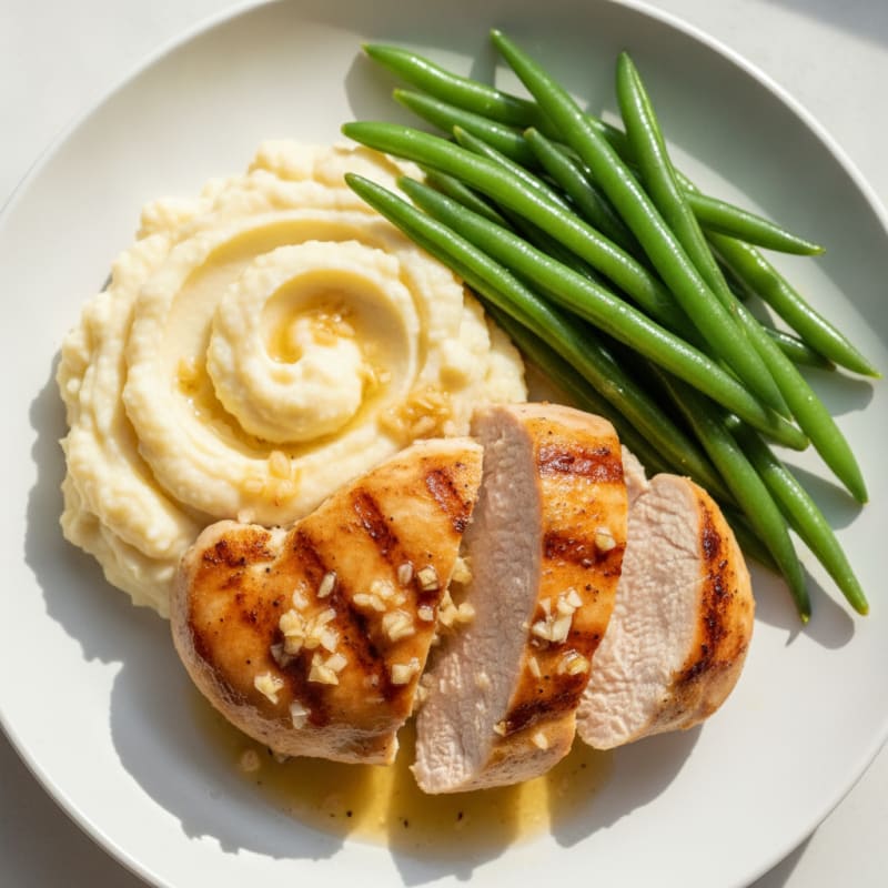 Seared Turkey Breast with Steamed Green Beans and Cauliflower Mash