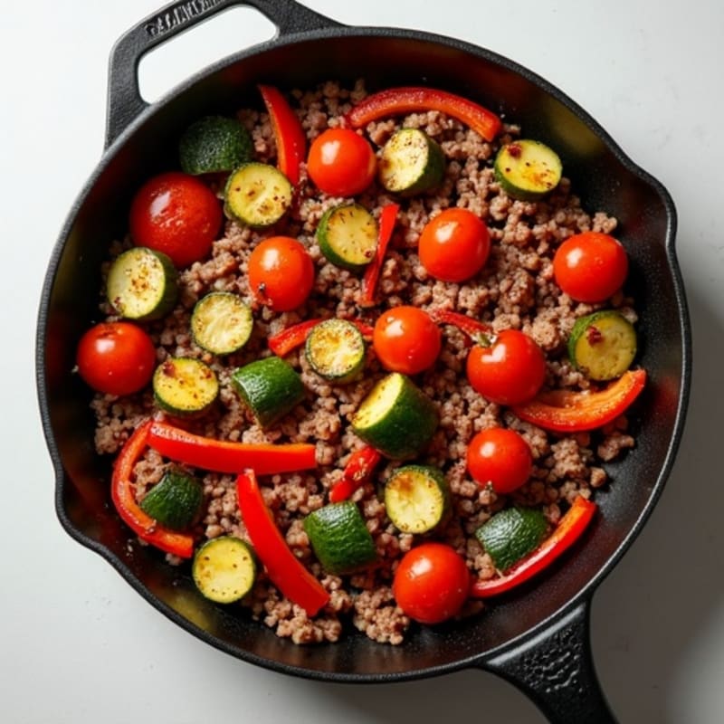 Savory Ground Beef and Roasted Vegetable Skillet
