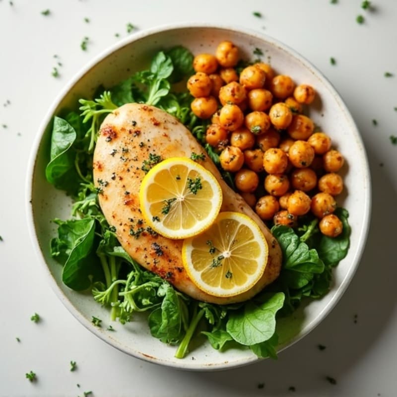 Lemon Herb Chicken with Fresh Greens and Crispy Chickpeas