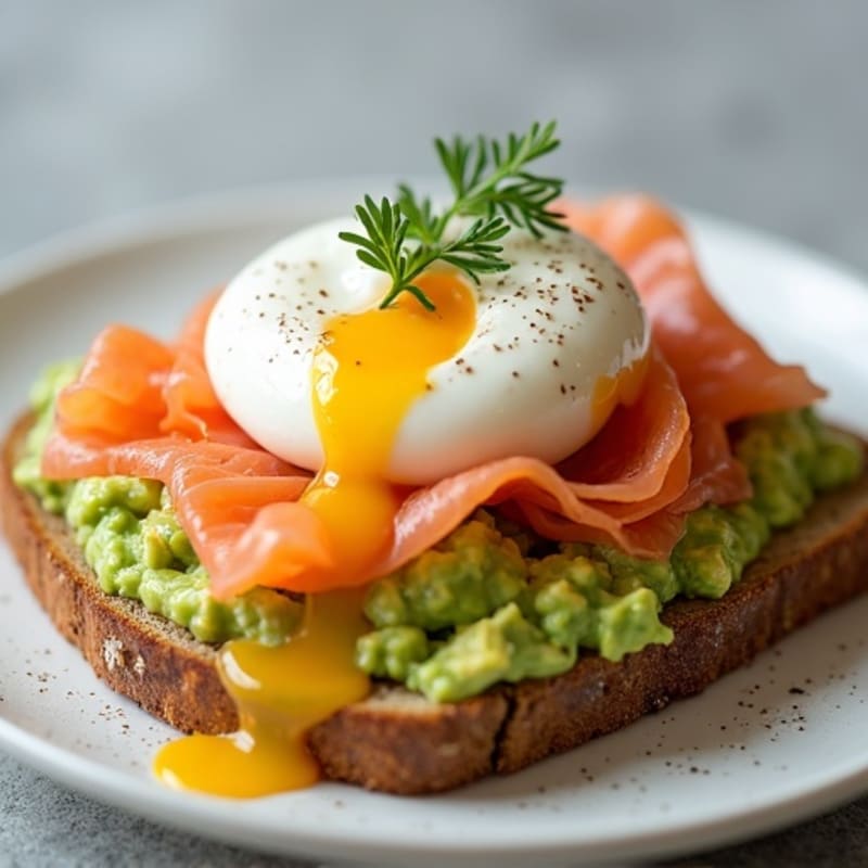 Smashed Avocado Toast with Soft Poached Eggs & Smoked Salmon