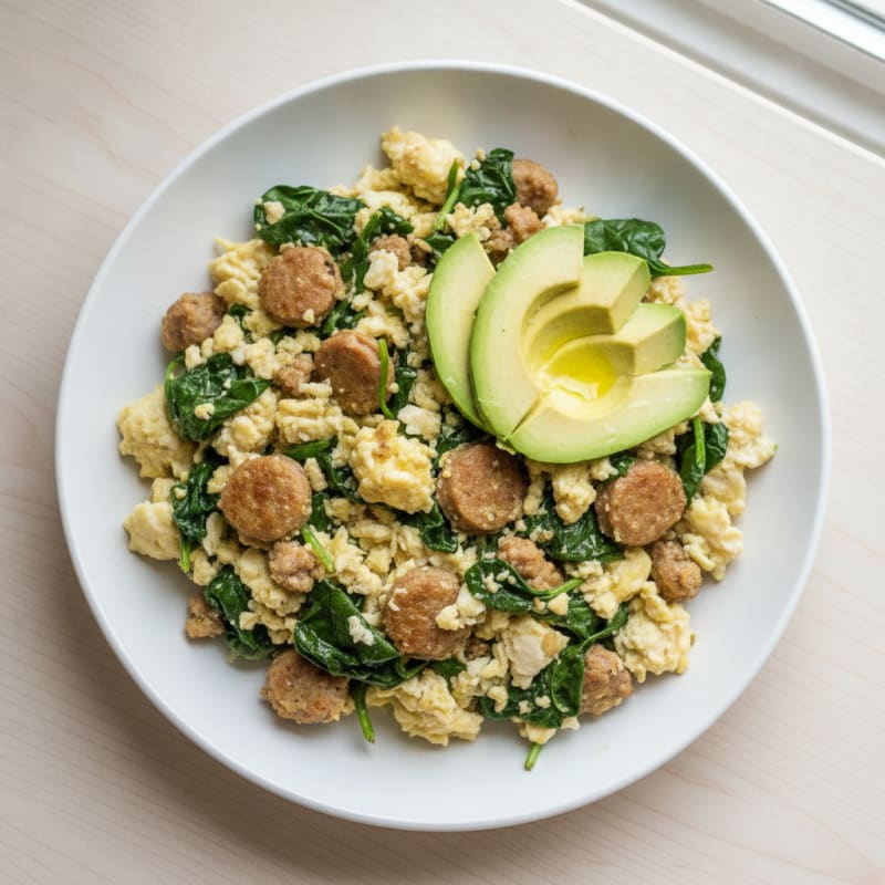 Egg White and Turkey Sausage Scramble with Spinach