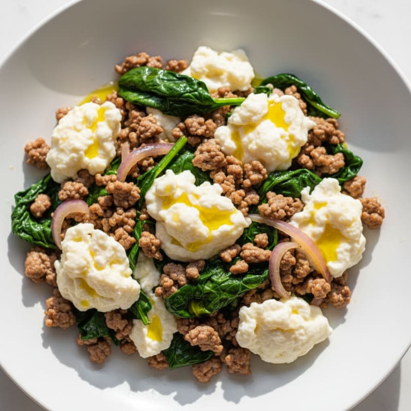 Egg White and Lean Beef Scramble with Spinach