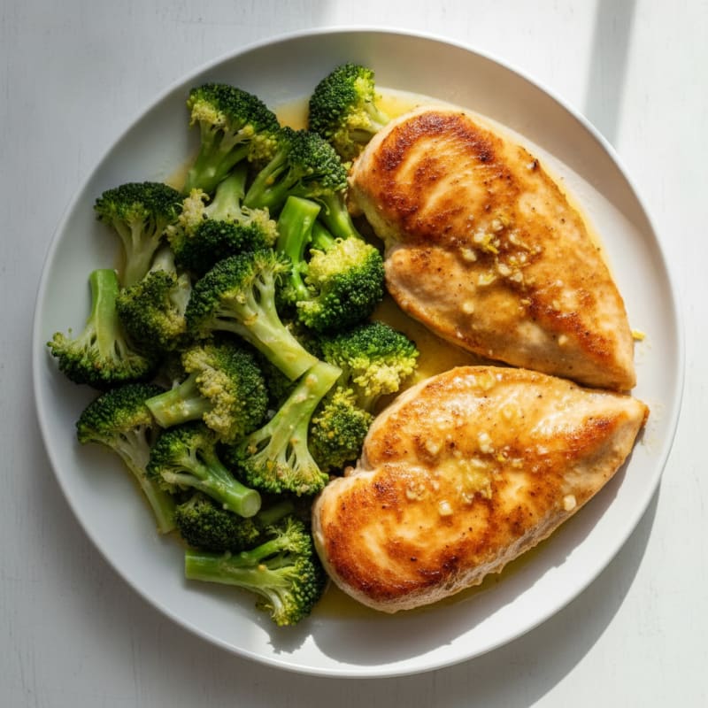Lemon Garlic Pan Seared Chicken with Steamed Broccoli