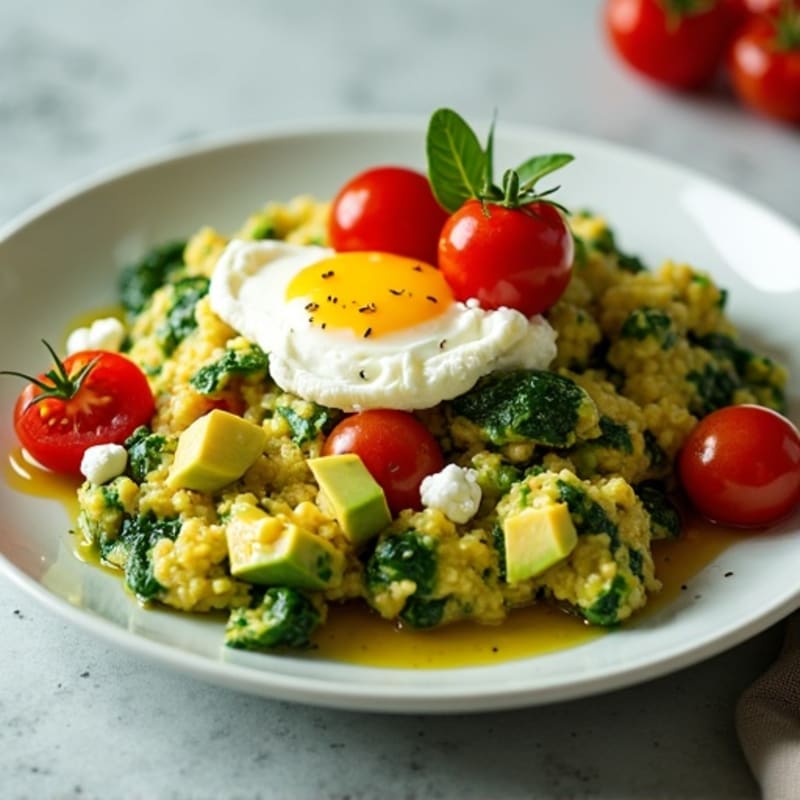 Egg White Spinach Scramble with Cottage Cheese and Cherry Tomatoes