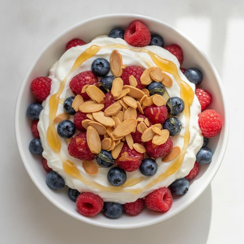 Creamy Greek Yogurt Parfait with Mixed Berries and Almonds