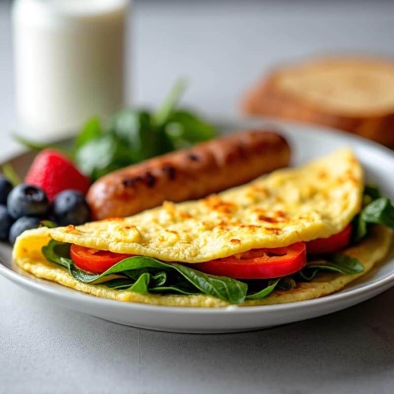 Egg White Omelet with Turkey Sausage and Greek Yogurt Parfait
