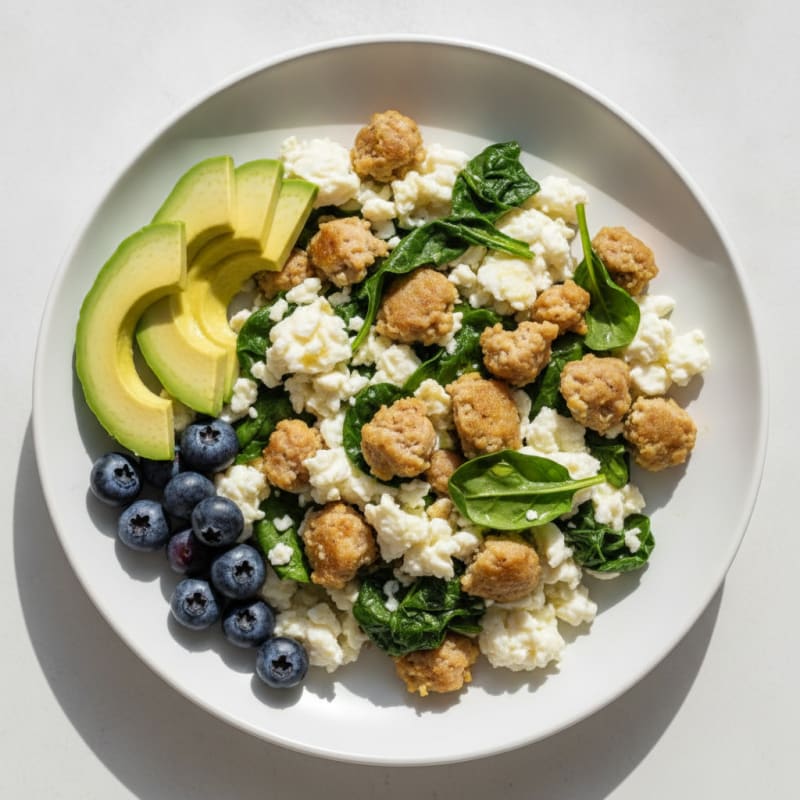 Scrambled Egg Whites with Spinach and Turkey Sausage