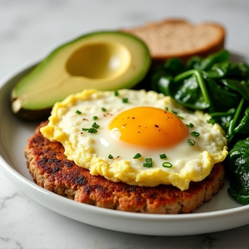 Egg White Scramble with Turkey Sausage and Sautéed Spinach
