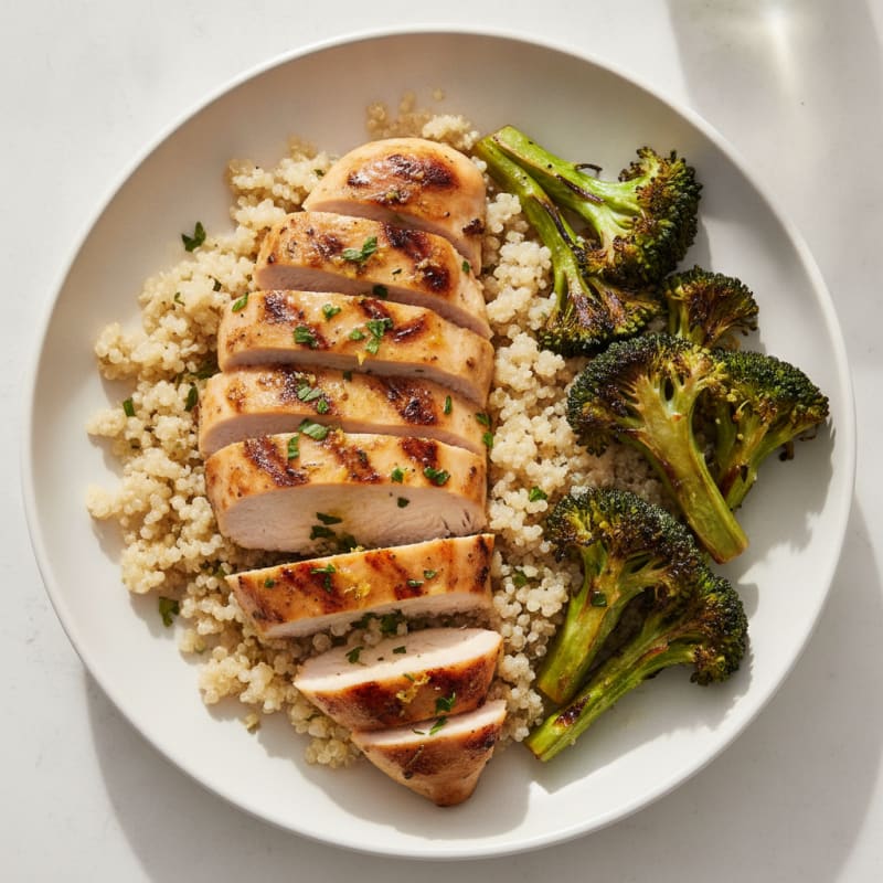 Grilled Chicken Breast with Quinoa and Roasted Broccoli