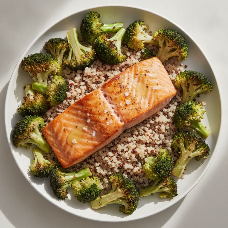 Seared Salmon with Roasted Broccoli and Quinoa
