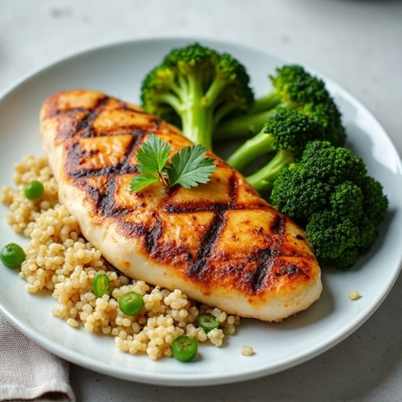 Grilled Chicken Breast with Quinoa and Roasted Broccoli
