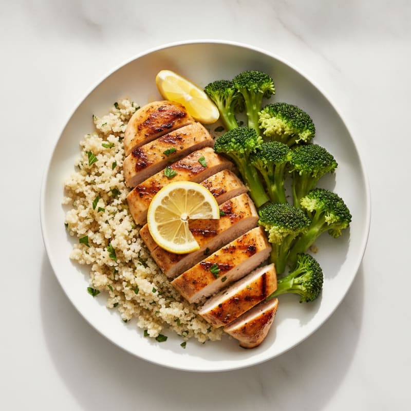 Grilled Chicken Breast with Quinoa and Steamed Broccoli