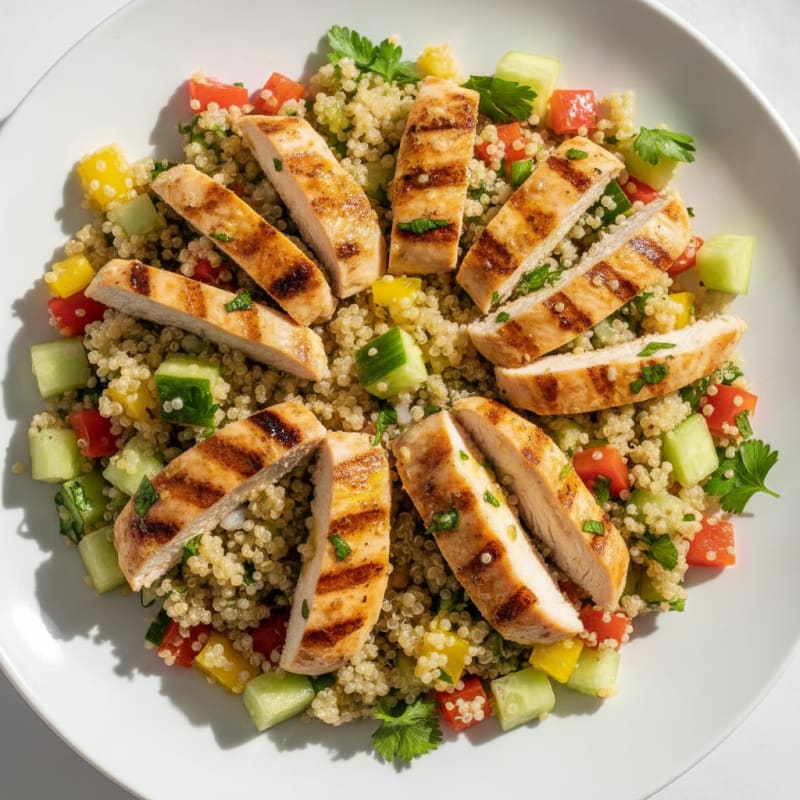 Grilled Chicken and Quinoa Salad with Crunchy Vegetables