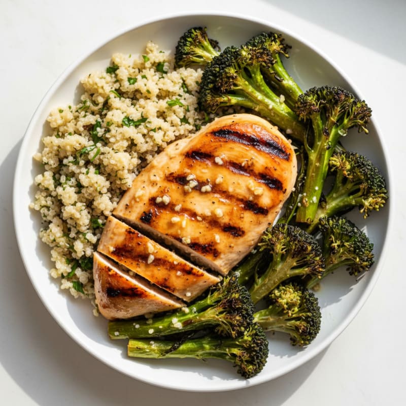 Grilled Chicken Breast with Roasted Broccoli and Quinoa
