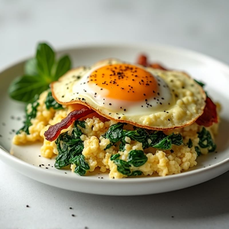 Cottage Cheese Scramble with Spinach and Turkey Bacon