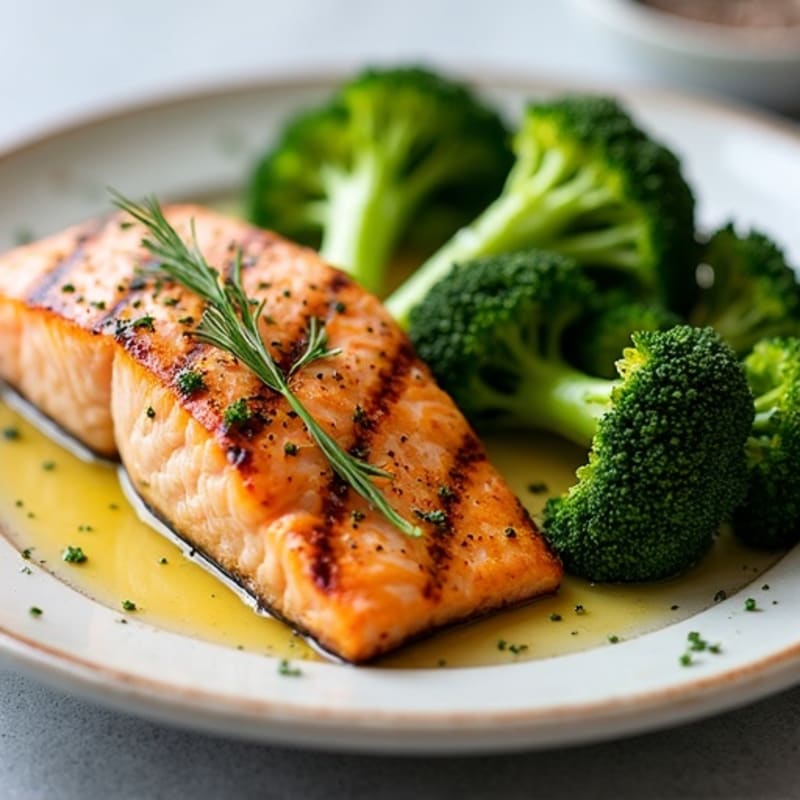Lemon Herb Grilled Salmon with Crispy Roasted Broccoli