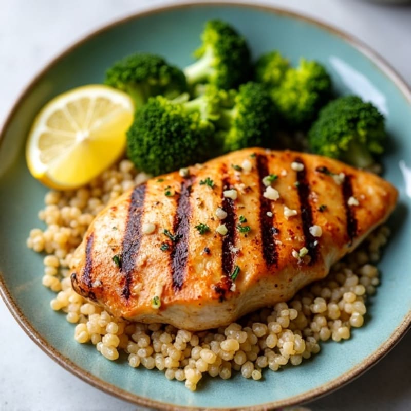 Grilled Chicken Breast with Roasted Broccoli and Quinoa