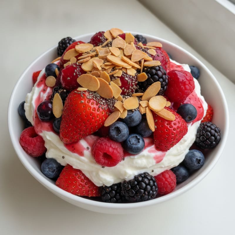 Greek Yogurt Protein Parfait with Mixed Berries and Almonds