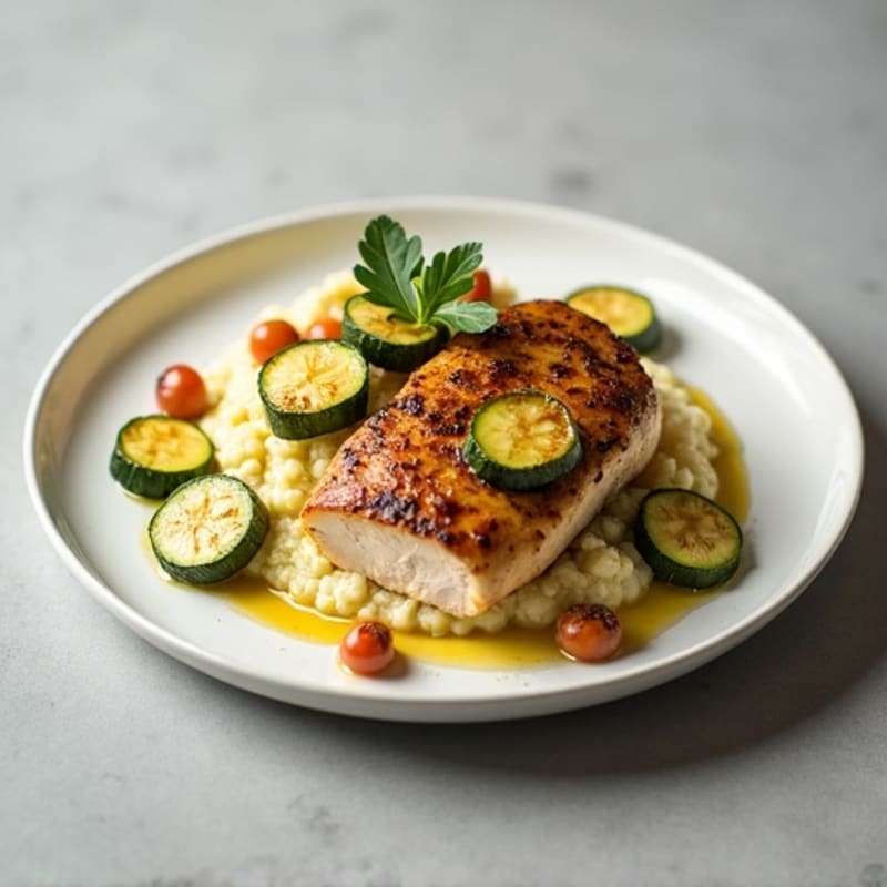 Seared Turkey Breast with Roasted Zucchini and Cauliflower Mash