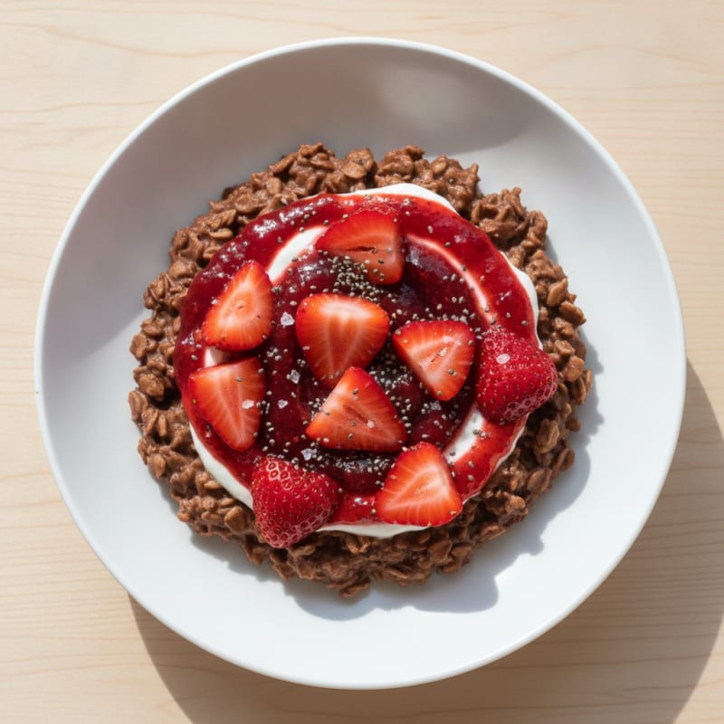 Chocolate Protein Oats with Strawberry Jam