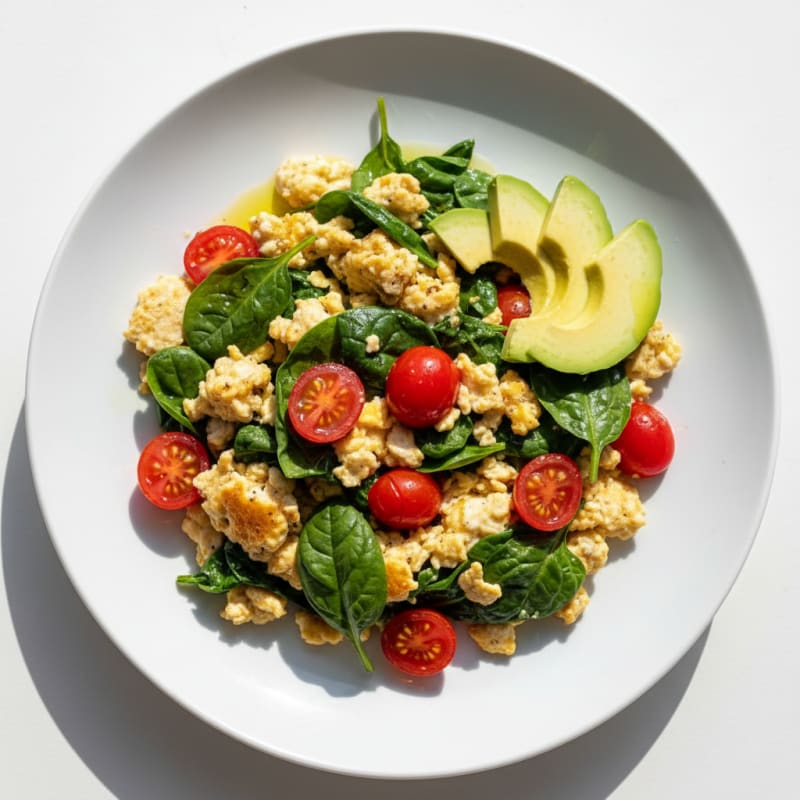 Egg White Spinach Scramble with Cherry Tomatoes