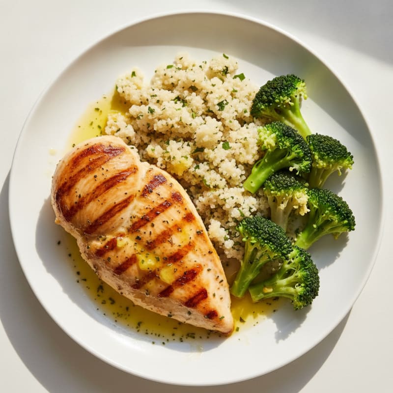 Grilled Chicken Breast with Quinoa and Steamed Broccoli
