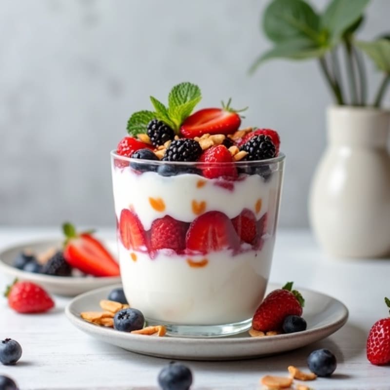 Greek Yogurt Protein Parfait with Mixed Berries and Almond Butter