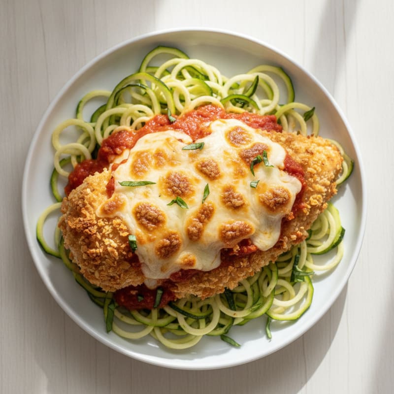 Crispy Chicken Parmesan with Zucchini Noodles