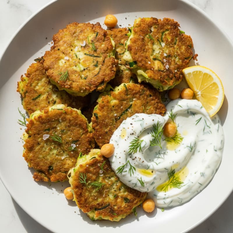 Pan-Seared Zucchini Fritters with Dill Yogurt