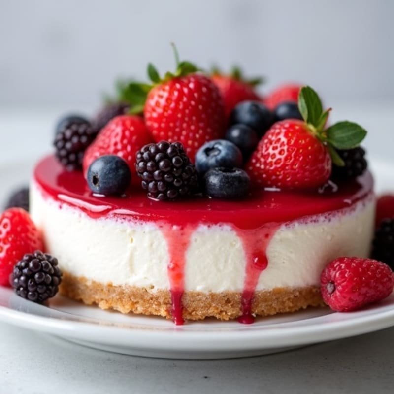 Greek Yogurt Protein Cheesecake with Mixed Berries