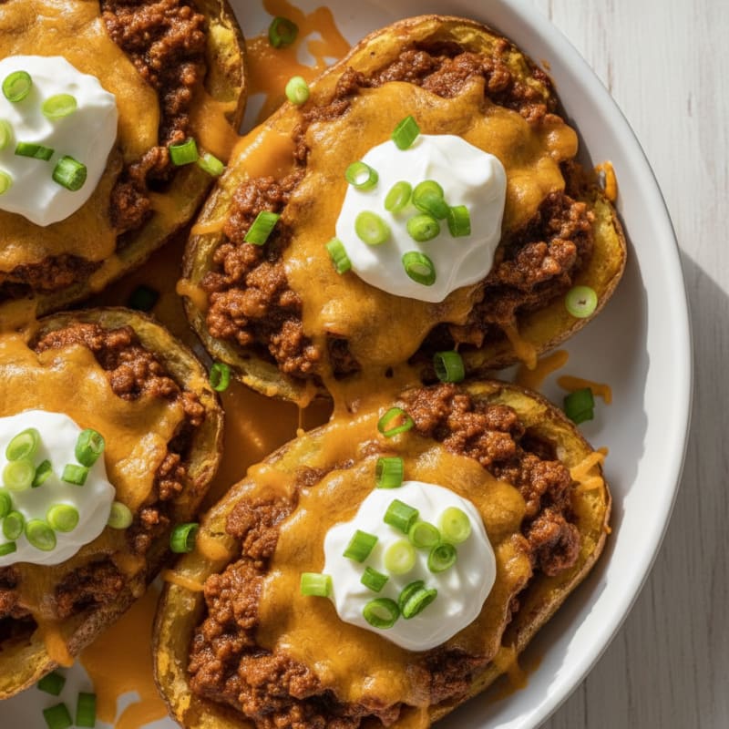 Loaded Chili Cheese Potato Skins