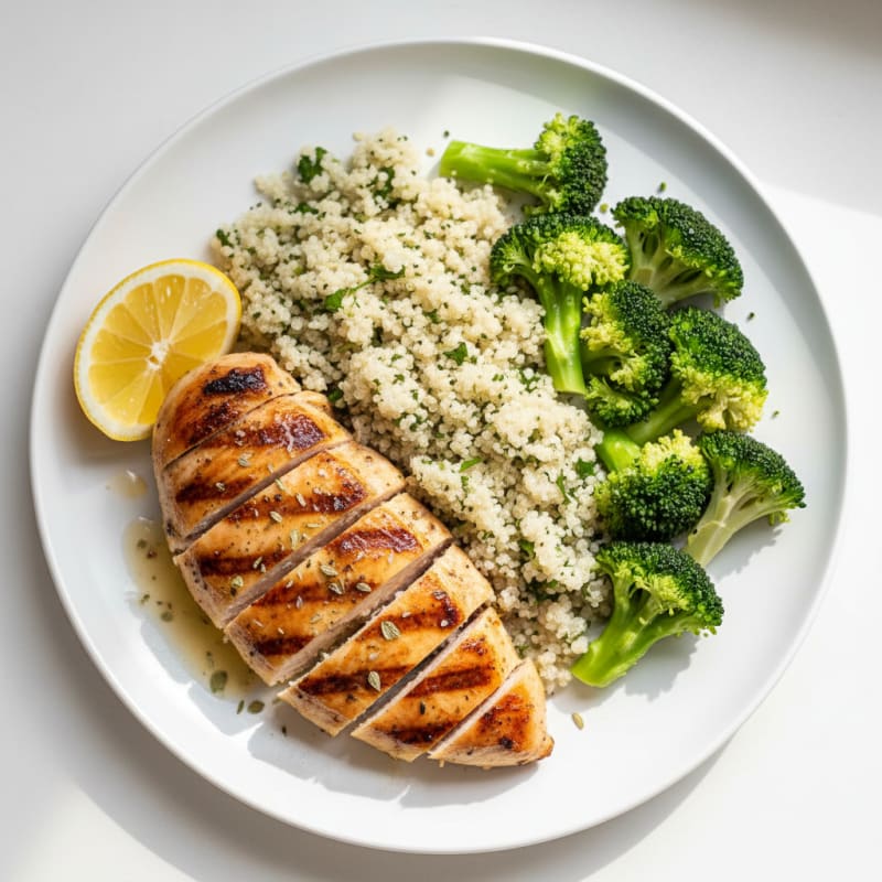 Grilled Chicken Breast with Quinoa and Steamed Broccoli