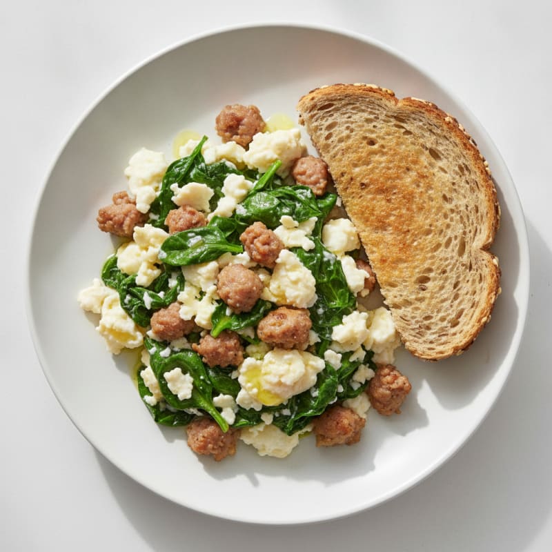 Egg White and Turkey Sausage Scramble with Spinach