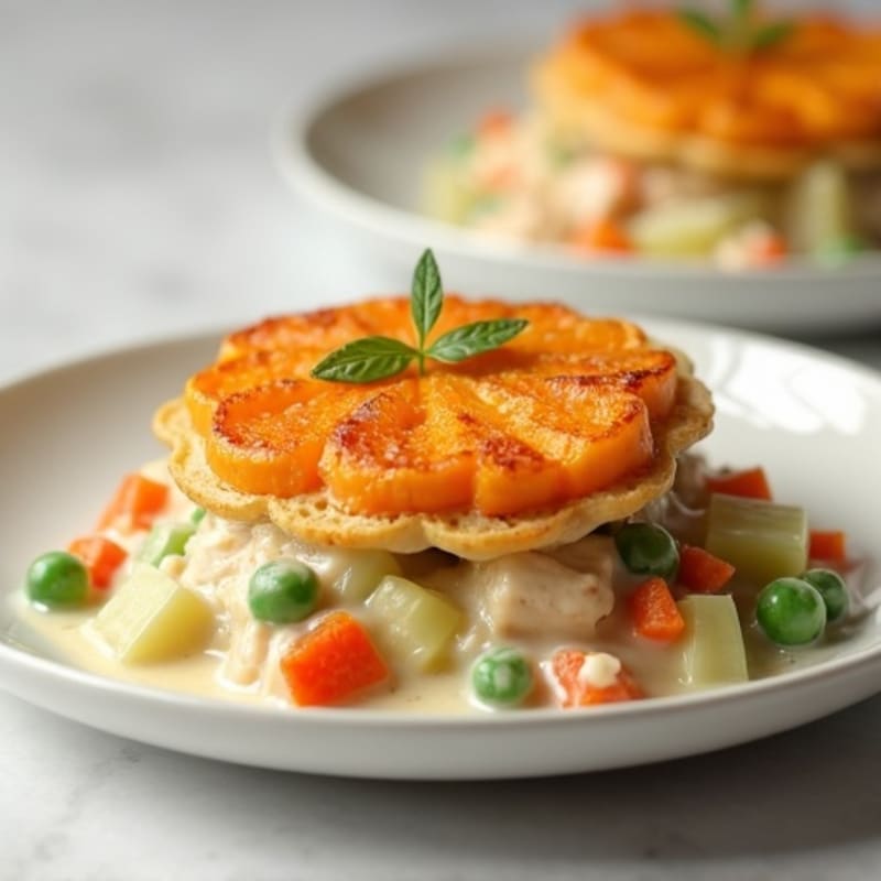 Creamy Chicken and Vegetable Pot Pie with Crispy Sweet Potato Topping