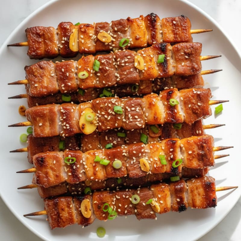 Spicy Gochujang Pork Belly Skewers