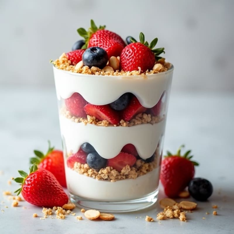 Creamy Greek Yogurt Parfait with Mixed Berries and Almonds
