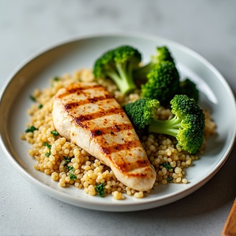 Grilled Chicken Breast with Quinoa and Roasted Broccoli