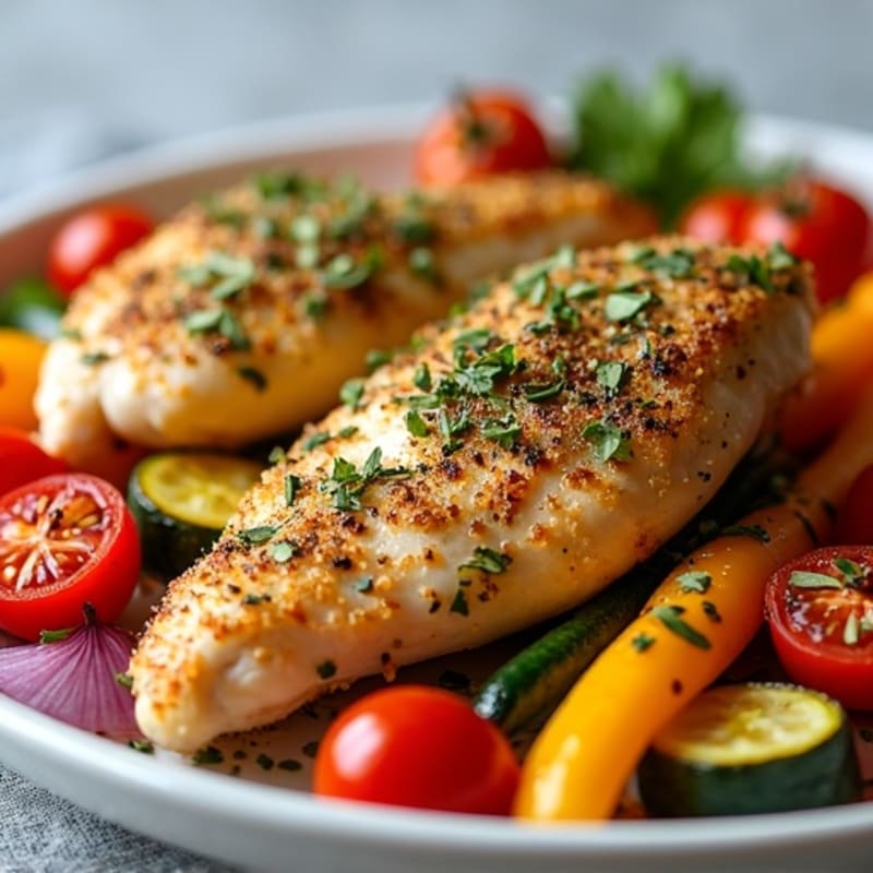 Herb-Crusted Sheet Pan Chicken with Roasted Rainbow Vegetables