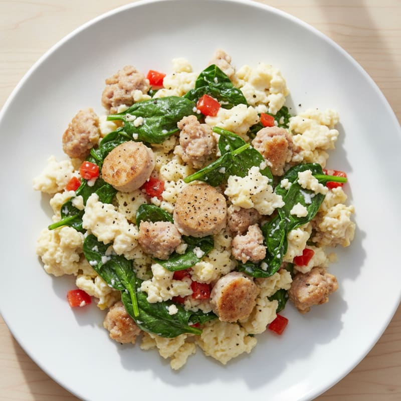 Egg White and Turkey Sausage Scramble with Spinach