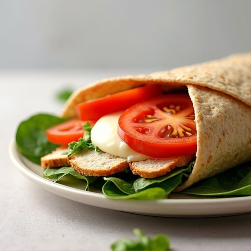 Warm Lean Turkey Spinach Wrap with Mozzarella and Tomato