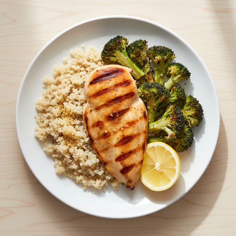 Grilled Chicken Breast with Quinoa and Roasted Broccoli