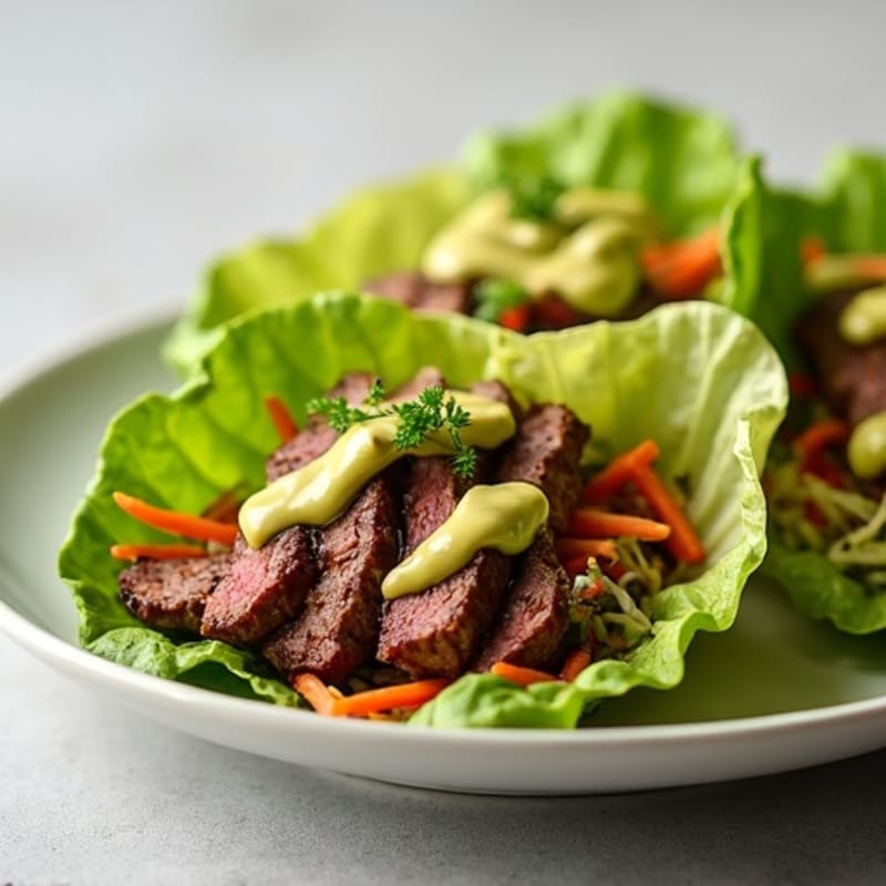 Grilled Steak Lettuce Wraps with Crunchy Veggies and Creamy Avocado