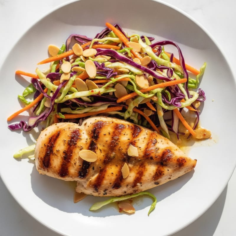 Grilled Chicken Breast with Crunchy Cabbage Slaw