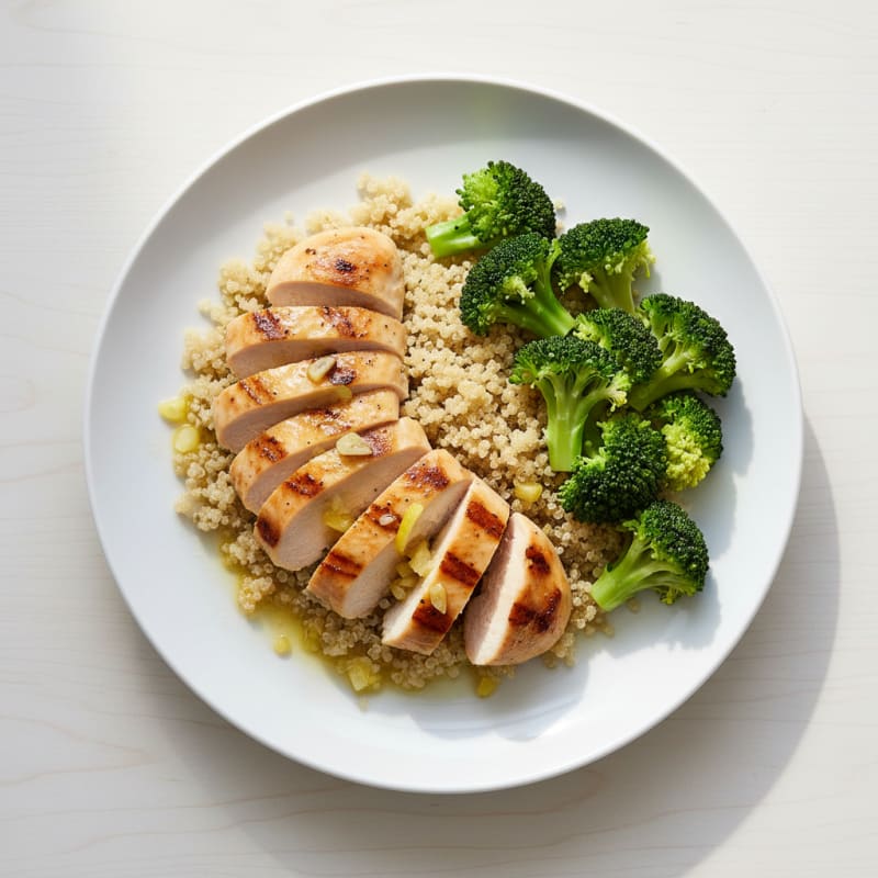 Grilled Lemon Garlic Chicken with Quinoa and Steamed Broccoli
