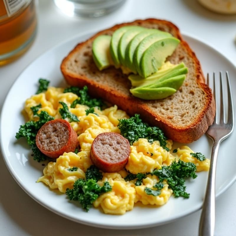 Egg White and Spinach Scramble with Turkey Sausage