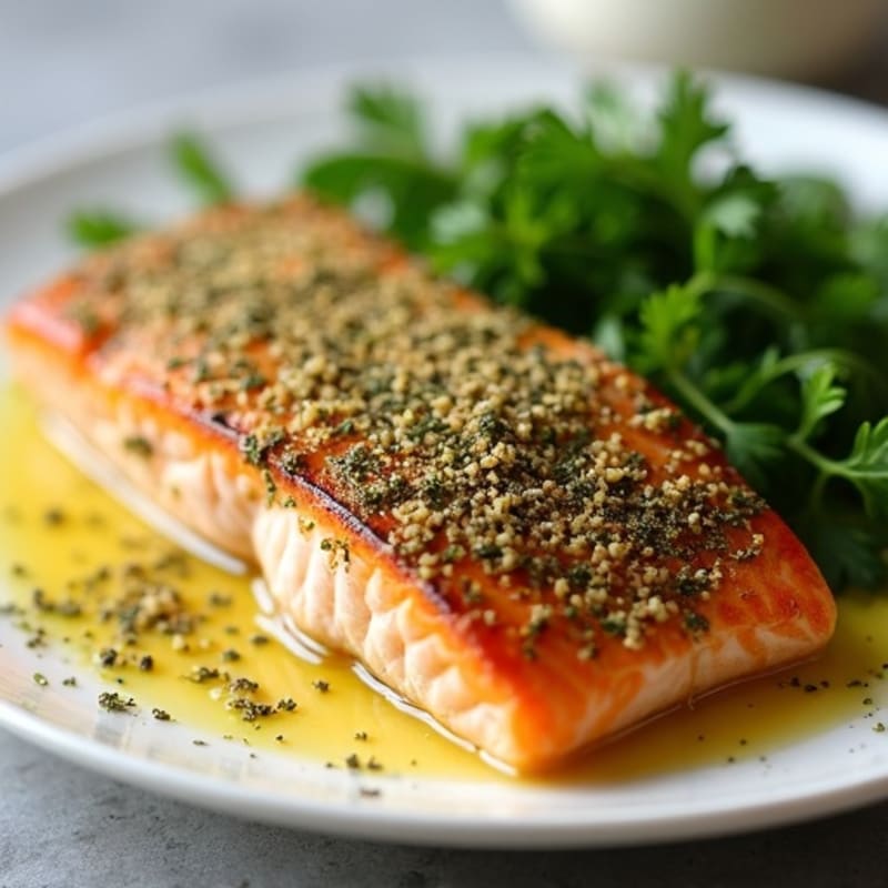 Herb-Crusted Baked Salmon with Lemon Garlic Sauce